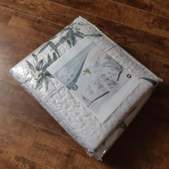 New Green Bamboo 3-Piece Bedding 100% Polyester Quilt Set • Reversible • KING - Picture 7 of 8